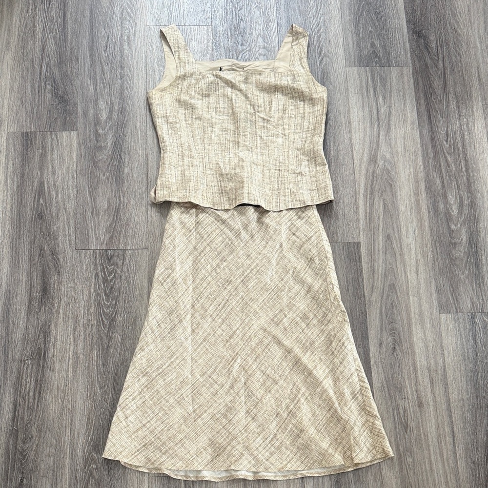 Lafayette 148 New York Linen Skirt Set Beige Size 8 Women’s Cami and Skirt